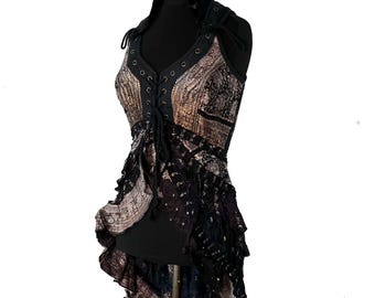 M Sophia Corset Dress with Hi-Low tiered skirt in Vintage Silk Brocade. SKU:2000-8529