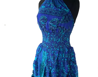 Sadie Silk Pixie Fantasy Dress a One Size Goddess Dress, Hippie Boho Summer Halter Dress with a ruched skirt. SKU:1031-8370