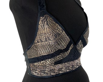 2XL. Phoenix Tribal Top. New cut. Silk brocade, Steampunk Pagan, Bohemian, Larp, Goth, Celtic crop top SKU:1026-5962