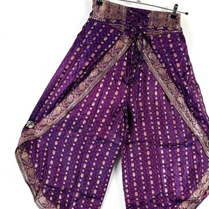 S/M Tulip Palazzo Pants in Silk Brocade; Split open leg harem trouser (SKU:798-8003)
