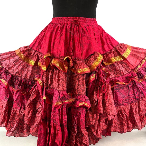 Yasmin 25 yard Gypsy Silk Skirt One Size Bellydance Skirt Flamenco rouched & comfortable, a skirt for winter SKU:740-7085