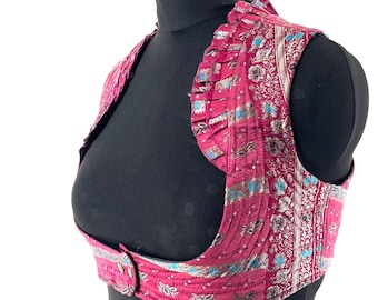 Underbust Corset Top Rose 3XL; Vintage Silk Brocade Handmade (SKU:446-8923)