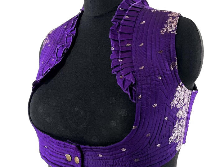 4XL. Corset Style Bustier Bra Top handmade in Vintage Silk Brocade.  Choli Plus Plus Size Laced Top  SKU:447-8940