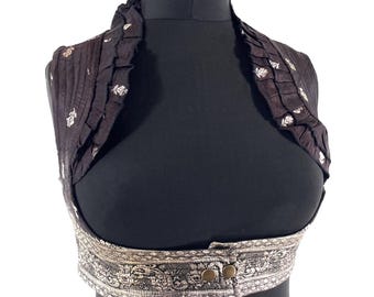Underbust Corset Top Rose S; Vintage Silk Brocade Handmade (SKU:441-8848)