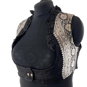 4XL. Sutiã estilo corpete, feito à mão em brocado de seda vintage. Top com renda Choli Plus Size. SKU: 447-8934