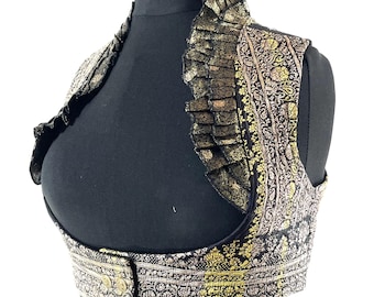 Underbust Corset Top Rose XL; Vintage Silk Brocade Handmade (SKU:444-8873)