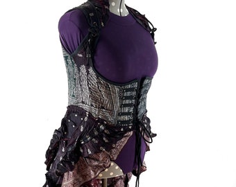 5XL Elisa Bustier Dress; Steampunk Under-bust Long Body Corset in Silk Brocade, Boho Cottagecore Pirate SKU:2004-7912