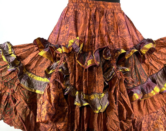 Yasmin 25 yard Gypsy Winter Silk Boho Skirt; One Size Bellydance Skirt Flamenco ruched & comfortable, a skirt for winter SKU:740-7090