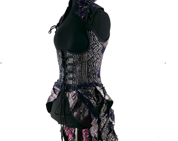 M. Elisa Bustier Dress; a long body under-bust corset dress in Silk Brocade. SKU:2004-8311