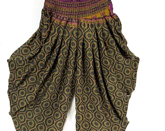 Caroline Waterfall Silk Harem Pants; Handmade One Size, Elasticated waist. Yoga Trousers. (SKU:860-9083)