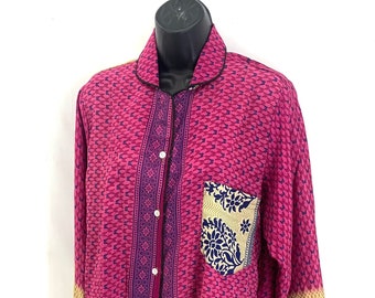 M. Luxury sari pyjama set with matching gift bag in Best Quality Handmade Nightwear gift for your wife or girlfriend.