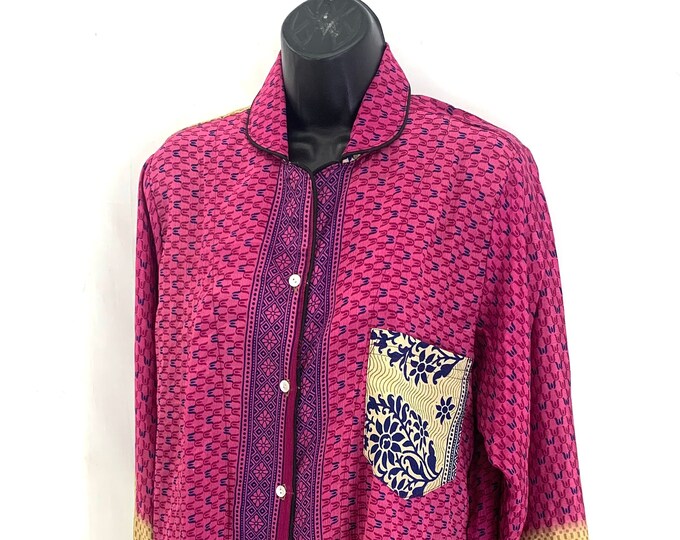 M. Luxury sari pyjama set with matching gift bag in Best Quality Handmade Nightwear gift for your wife or girlfriend.
