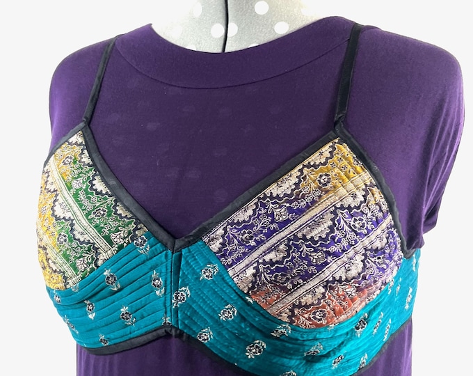 2XL Gia Cross Strap Bra Top, Handmade in Vintage Silk Brocade (SKU:2165-9990)