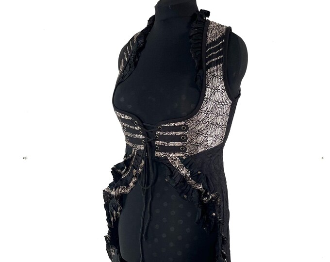 XL. Alaxi Bustier Dress; Under-bust Corset Dress in Vintage Silk Brocade. Cosplay, Larp, Steampunk, Renaissance Festival  SKU:2114-8157