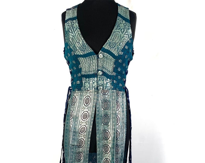 S. Goddess Dress in Silk Brocade Priestess Ceremony Temple Dress. Renaissance, Wiccan, Cosplay Larp. SKU: 3100-5251