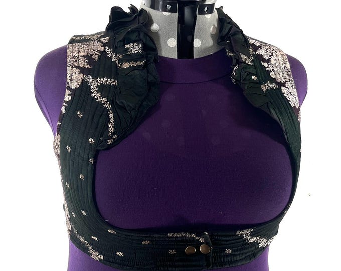 5XL Corset Style Bustier Top. Handmade Vintage Silk Brocade Plus Size (SKU:448-9047)