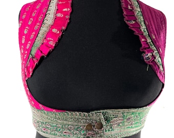 Underbust Corset Top Rose L; Vintage Silk Brocade Handmade (SKU:443-9023)