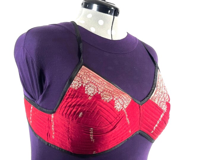 XL Gia Cross Strap Bra Top, Handmade in Vintage Silk Brocade (SKU:2164-10002)