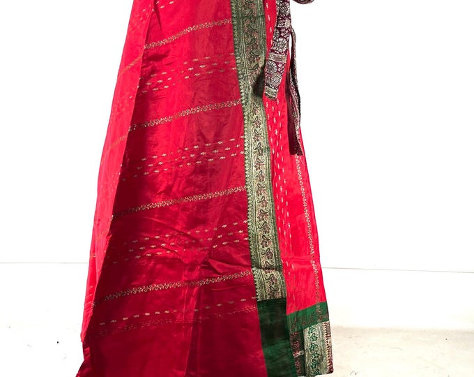 Pahala Maxi Wrap Skirt. Upcycled Vintage Heavy Silk Brocade Sari. One Layer A-Line Wrap Skirt SKU:2032-8460