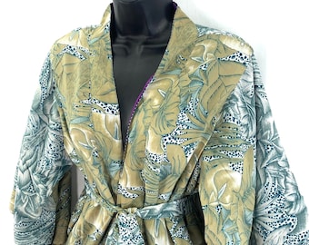 S/M. Luxury Reversible Silk Kimono Robe with deep pockets A perfect Dressing Gown, Bath Robe, Duster Jacket. SKU:725-3855