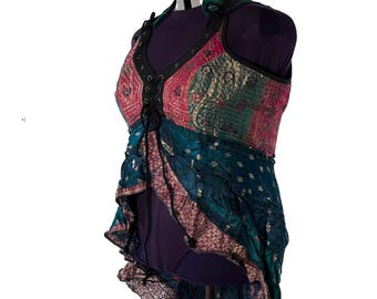 6XL Sophia Corset Dress with Hi-Low tiered skirt in Silk brocade. Handmade Renaissance Festival Steampunk SKU:2000-8502