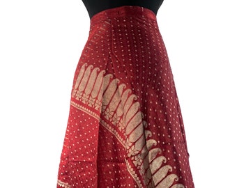 Pemberin Midi One Size Wrap Skirt in Upcycled Heavy Silk Brocade Sari. (One Layer A-Line Saree Wrap Skirt) SKU:2031-6370
