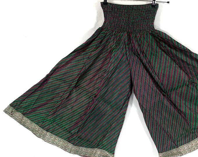 Malika One-Size Trousers Short Leg Culottes in Silk Brocade with elasticated waist for all day comfort (Wide Leg Palazzo Pants) SKU:815-6612