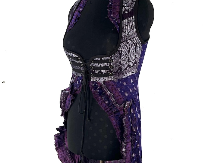 XL. Alaxi Bustier Dress; Under-bust Corset Dress in Vintage Silk Brocade. Cosplay, Larp, Steampunk, Renaissance Festival  SKU:2114-8155