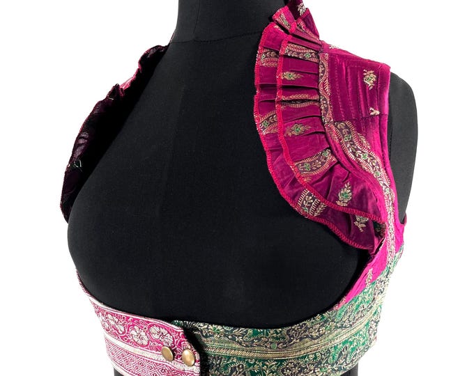 S. Underbust Corset Top Bustier handmade in Vintage Silk Brocade.  SKU:441-8839