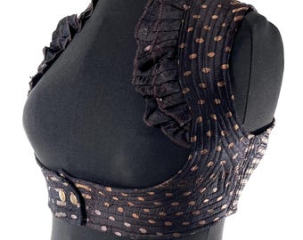 Underbust Corset Top Rose L; Vintage Silk Brocade Handmade (SKU:443-9000)