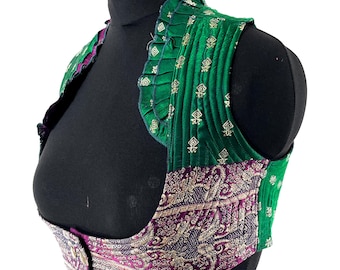 Underbust Corset Top Rose 2XL; Vintage Silk Brocade Handmade (SKU:445-8880)
