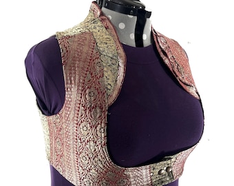 Underbust Corset Top Rose 5XL; Vintage Silk Brocade Handmade (SKU:448-9052)