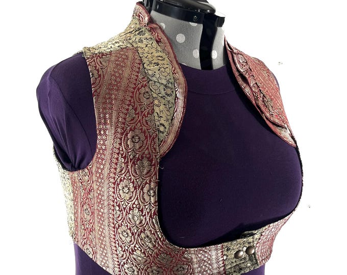 5XL Vintage Silk Brocade Corset Bustier Top – Plus Size Laced Bodice (SKU:448-9052)