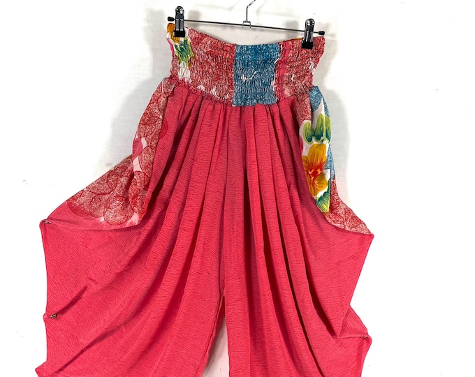 Caroline Waterfall Silk Harem Pants; Handmade One Size, Elasticated waist. Yoga Trousers. (SKU:860-9082)