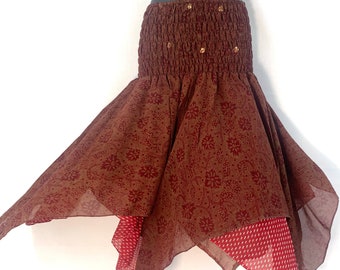 Nina Fairy Skirt. One size in Silk. (Length 32"). Bohemian Summer, Gypsy Boho handkerchief skirt.