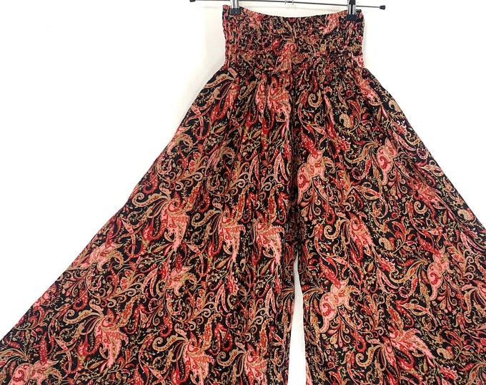 Culottes. Garden Sunset Summer Silk in 3 Sizes. Elasticated Waist Palazzo Wide Leg Pants (Eloise Delilah Corlissa)
