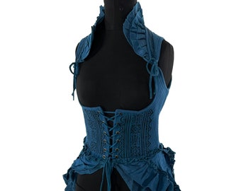 Elisa Cotton Boho Corset Dress in French Blue. Underbust Comfortable Bustier Dress