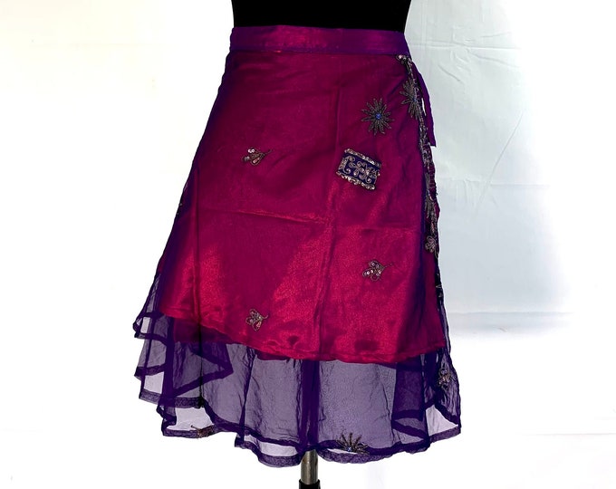 Lotus Flower, Aari Mini Wrap Skirt. Free size. Renaissance, Bohemian, Belly dance, Hippie, Gypsy, Boho
