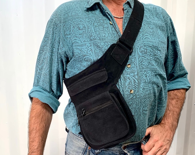 Black Money belt. Ramblers Tough Cotton Hip-bag . Fanny pack with 3 zipped pockets