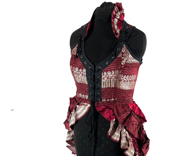 L. Varuna Corset Dress; Silk Brocade Bustier Long Body Dress for Larp, Steampunk, Life SKU:2002-7502