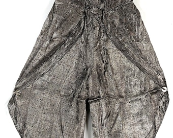 S/M. Tulip Palazzo Pants in Silk Brocade; Split open leg harem trouser SKU:798-8004