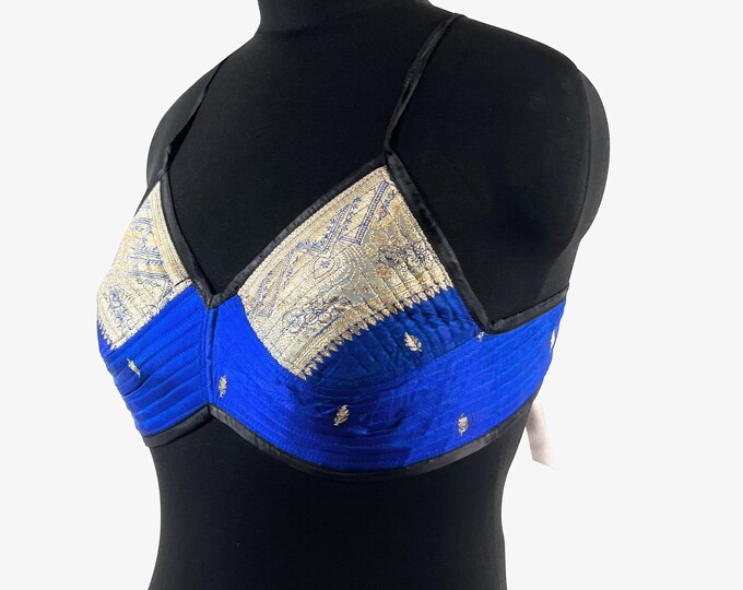 L Gia Cross Strap Bra Top, Handmade in Vintage Silk Brocade (SKU:2163-10030)