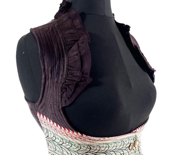 S. Underbust Corset Top Bustier handmade in Vintage Silk Brocade.  SKU:441-8837