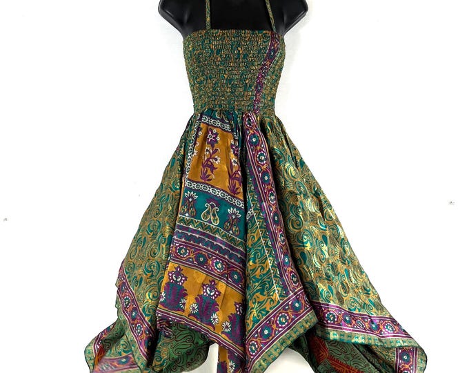 Aurora Long Summer Silk Fairy Dress, One Size; Silk Maxi Tall Girl Sundress SKU:902-9215