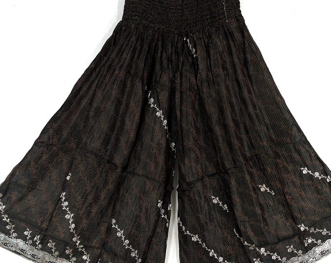 Amy Plus Plus Size Culottes in Silk brocade 2XL trousers Elasticated Waist, great for a fuller figure. (Wide Leg Palazzo Pants) SKU:812-9142