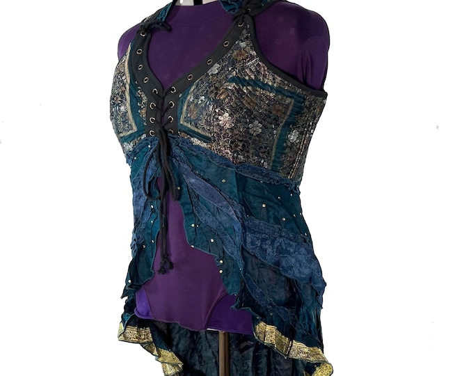 5XL Sophia Corset Dress. Hi-Low tiered skirt, Silk brocade. Handmade Renaissance Festival (SKU:2000-8492)