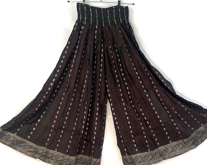 Juliana Plus Size Culottes. Silk Brocade XL Palazzo Pants elasticated waist for a fuller figure.  Wide Leg Trousers
