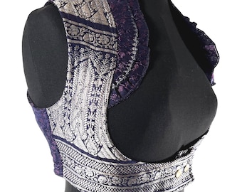 Underbust Corset Top Rose L; Vintage Silk Brocade Handmade (SKU:443-9017)