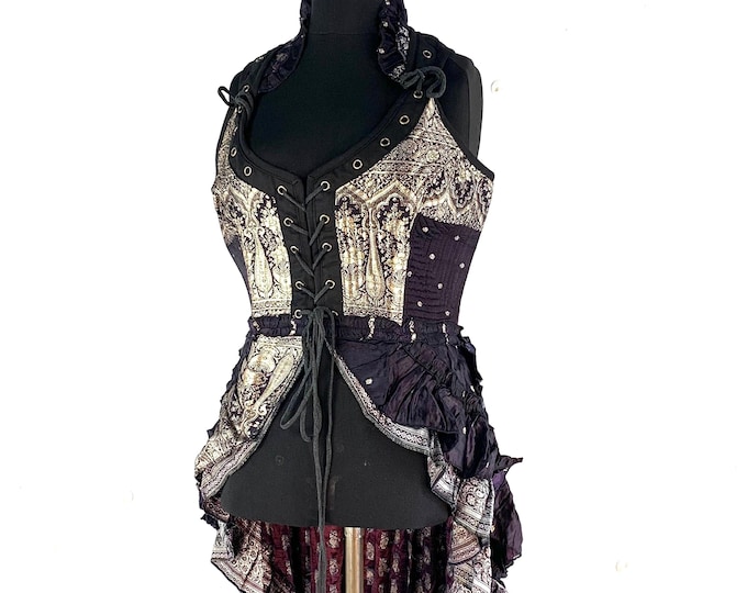 XL. Varuna Dress, Silk Brocade with long body; Renaissance Corset Dress (SKU:2002-1740)