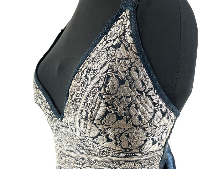 M. Phoenix Tribal Top. New cut. Silk brocade, Steampunk Pagan, Bohemian, Larp, Goth, Celtic crop top SKU:1023-7643
